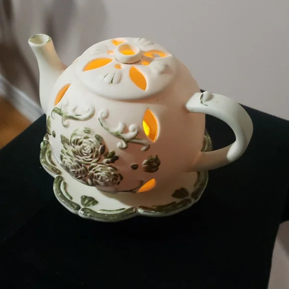 Party Lite Tea light CERAMIC tea Pot and Saucer - Picture 2 of 4
